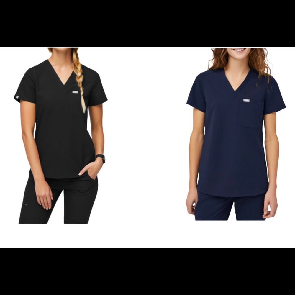 2 for 1 FIGS Women's Scrub Top Black/Blue Rafaela Tech sz XXL